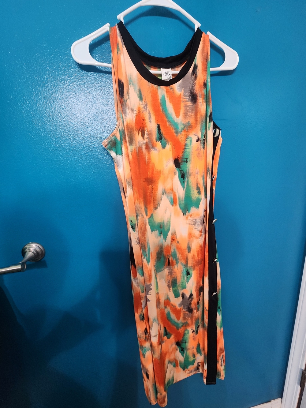 Sew In Love Orange & Teal Abstract Sleeveless Maxi Dress